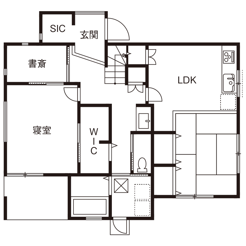 紀州国土建設 【大阪府/2000万円台/間取図有/おしゃれ】京町家を彷彿させる和モダンな家。無垢材と造作物に温もりが漂うの間取り図（4LDK＋LDK）1階
