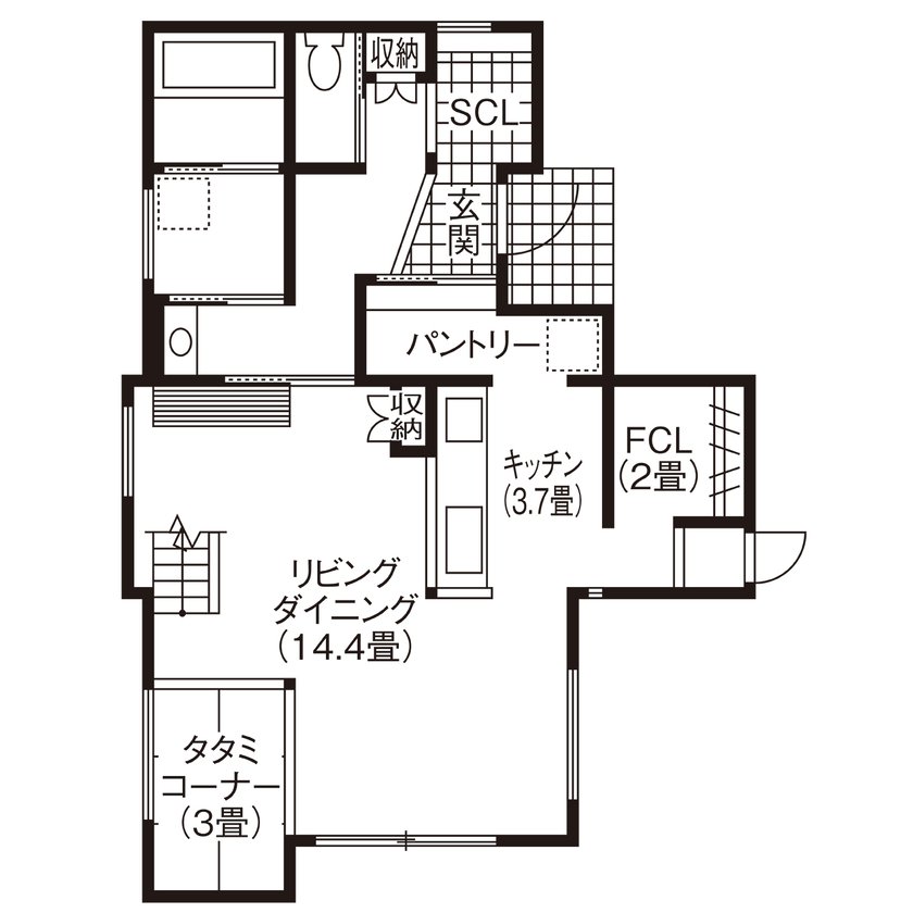 紀州国土建設 【和歌山県/2000万円台/間取り図有】注文住宅ならではの「遊び心」と「暮らしやすさ」を両立の間取り図（2LDK）1階