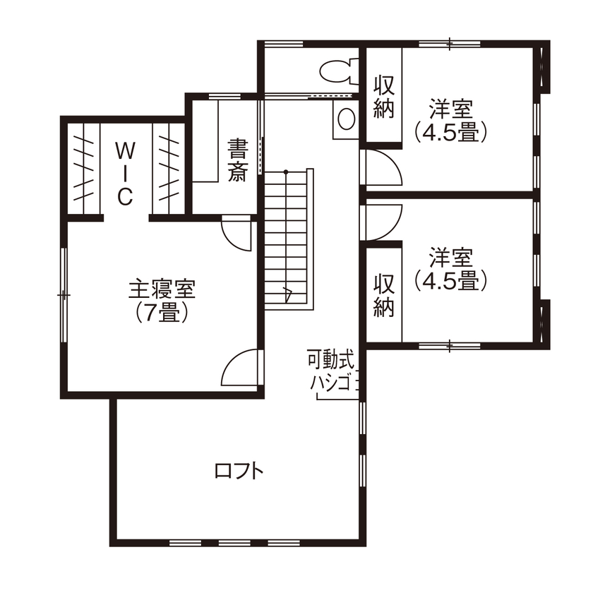 紀州国土建設 【和歌山県/2000万円台/間取り図有】ロフトをセカンドリビングに。家族時間が自然と生まれる動線設計の間取り図（4LDK）2階