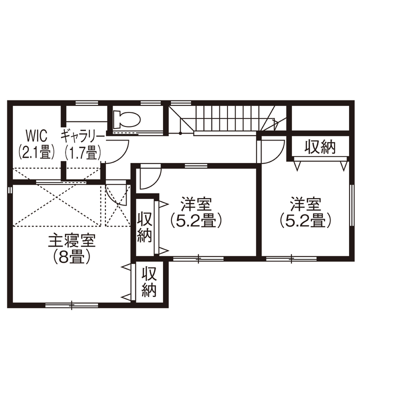 紀州国土建設 【和歌山県/3000万円台/間取り図有】趣味を楽しむための部屋を確保した、ゆとりある住まいの間取り図（4LDK+趣味室×2）2階