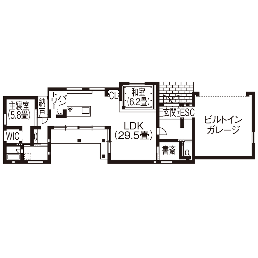 紀州国土建設 【和歌山県/4000万円以上/平屋/間取り図有】将来の暮らしも見据えた、機能美とゆとりが調和する住まいの間取り図（1LDK＋和室＋書斎）1階