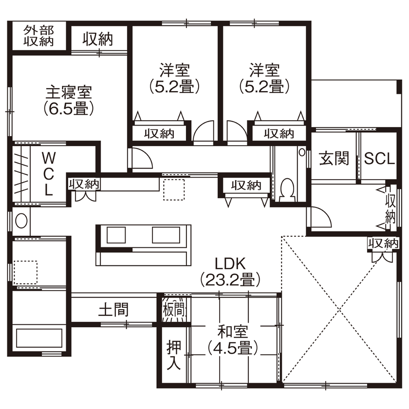 紀州国土建設 【和歌山県/2000万円台/平屋/間取り図有】外部収納と土間が活きる平屋の暮らしの間取り図（4LDK）1階