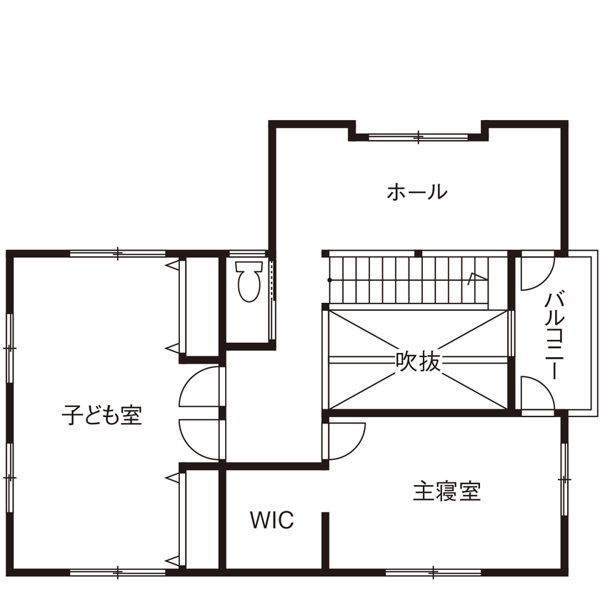 紀州国土建設 【大阪府/2500万円台/間取り図あり】落ち着き漂う和モダンな住まい。吹抜けとストリップ階段が家族をつなぐの間取り図（3LDK）2階