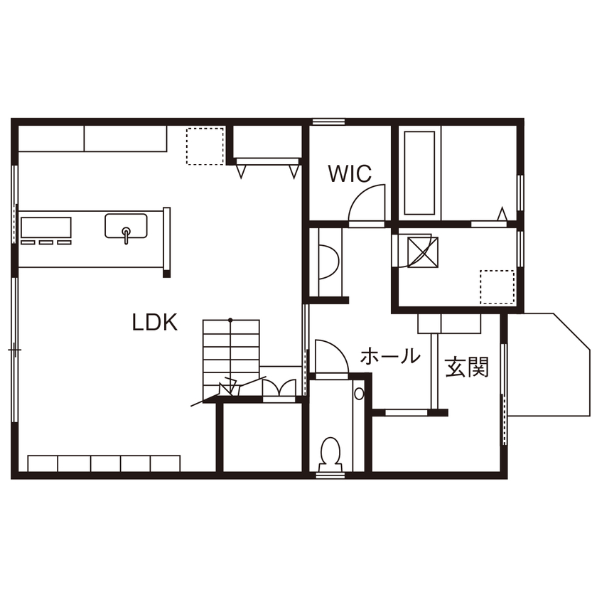 紀州国土建設 【大阪府/2000万円台/間取り図あり】三角屋根のお洒落な家。板張りの勾配天井が開放感とやさしさを演出の間取り図（3LDK）1階