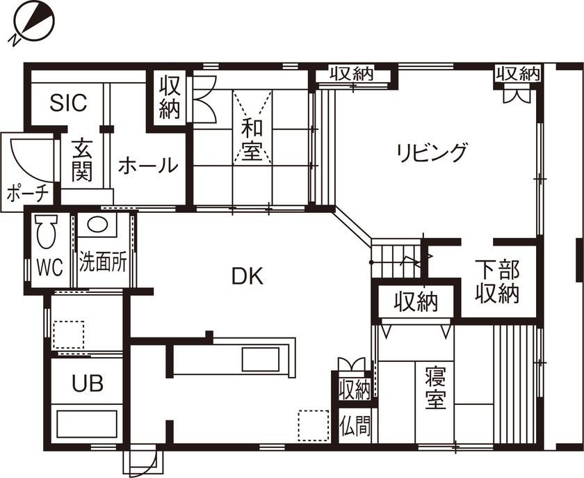紀州国土建設 【大阪府/3000万円台/間取図有/おしゃれ】天然木がくつろぎを演出、コミュニケーションが生まれる家の間取り図（4LDK）１階