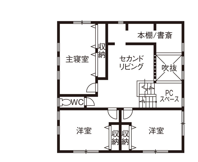 紀州国土建設 【大阪府/3000万円台/間取図有/おしゃれ】天然木がくつろぎを演出、コミュニケーションが生まれる家の間取り図（4LDK）２階