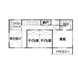 タウンズホーム 【2800万円/32坪/間取り図】薪ストーブと煙突がある自然素材の家。土間とウッドデッキがつながる開放空間の間取り図（3LDK）2階