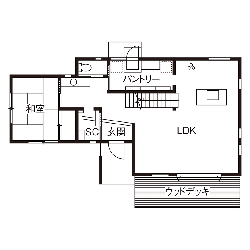 タウンズホーム 【3000万円台/延床38.6坪/自然素材/間取り図有】大人の落ち着きを感じさせる、家事もラクな上質な住まいの間取り図（4LDK）1階