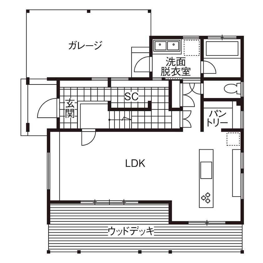 タウンズホーム 【2000万円台/延床37.2坪/自然素材/間取り図有】大きなウッドデッキが豊かな暮らしを育む「100点満点」の家の間取り図（3LDK）1階