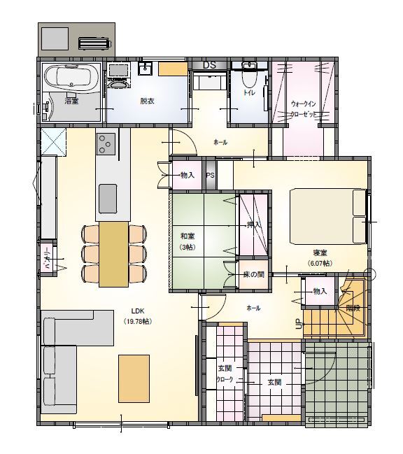 東宝ホーム 1階主寝室・充実した収納・家事効率を叶えた理想の住まいの間取り図（3LDK）1階