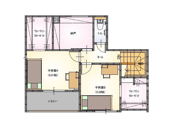 東宝ホーム 1階主寝室・充実した収納・家事効率を叶えた理想の住まいの間取り図（3LDK）2階