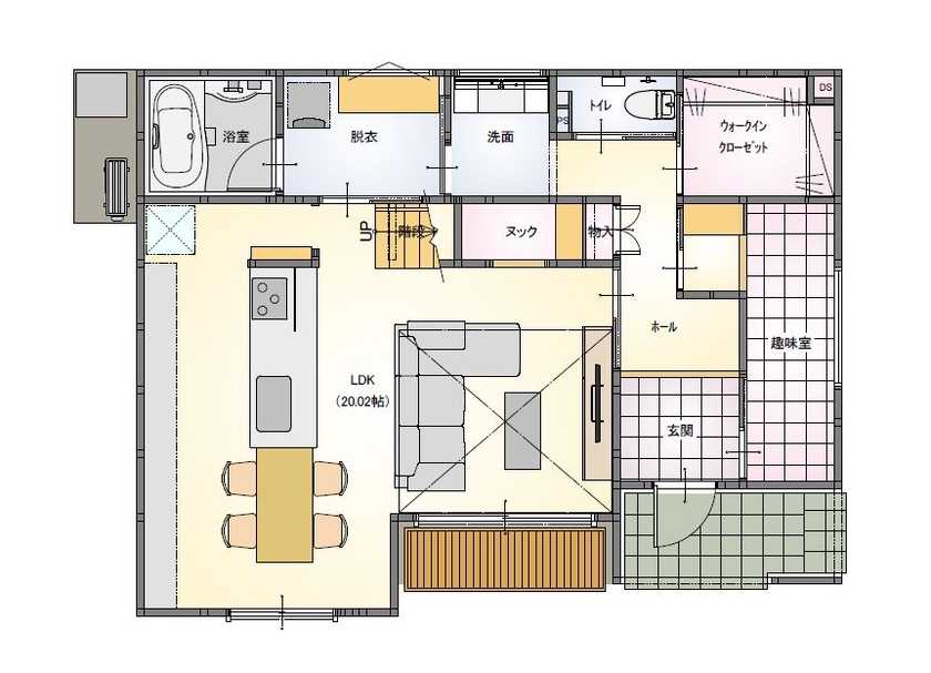 東宝ホーム 自由設計だから実現できたヌックや趣味室。暮らしを愉しむ空間がちりばめられた大満足の我が家。の間取り図（3LDK）1階