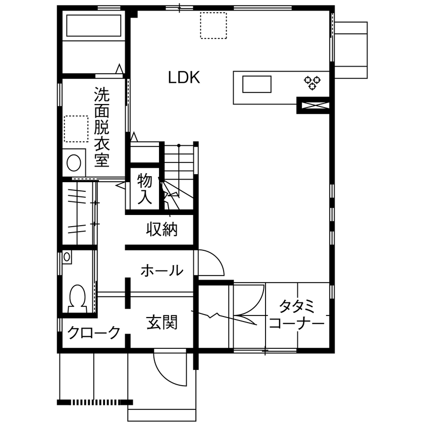 La prochaine HOME（ラ・プロシエンホーム）by新和建設 【 岐阜県/2000万円台 /30坪台/間取図有 】床も壁も自然素材。だから暑い夏はひんやり、寒い冬はほんわかの間取り図（4LDK＋タタミコーナー）1階