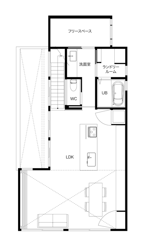 タイコーアーキテクト 【2788万円/中庭/30坪台/間取り図有り】どこにいても緑を感じられる二階リビング高天井のパッシブZEH住宅の間取り図（4LDK）2階