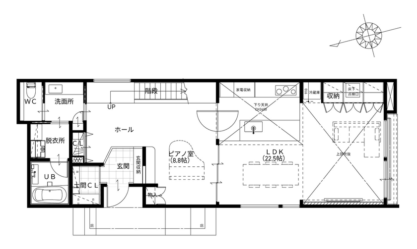 タイコーアーキテクト 【4919万円/間取り図有/2階建て/車2台駐車可能/40坪台】モダンなインテリアに囲まれて趣味を楽しむ家の間取り図（3LDK）1階