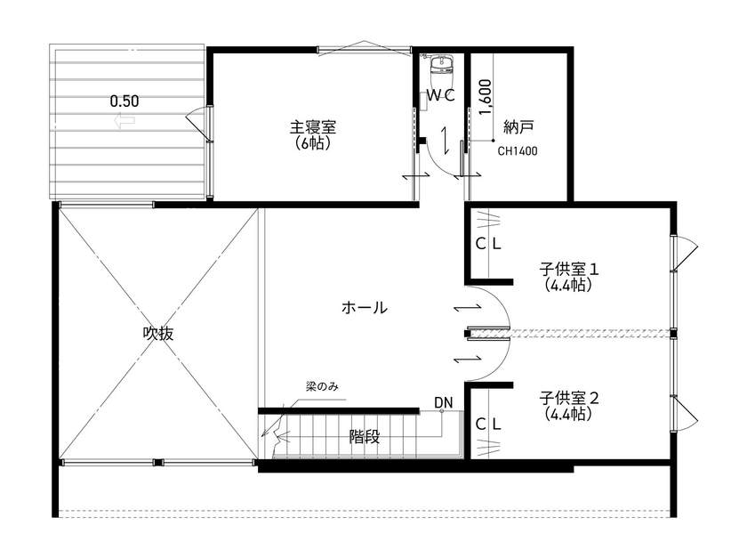 タイコーアーキテクト 【3667万円/間取り図あり/2階建/30坪台】リゾートホテルのような上質な空間に仕上げたパッシブデザイン住宅の間取り図（3LDK）2階