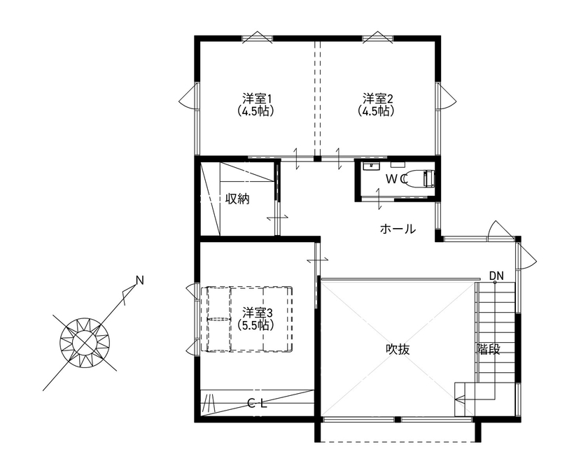 タイコーアーキテクト 【2603万円/間取り図あり/2階建/30坪台】借景が素晴らしい！木の風合いを活かしたパッシブデザインハウスの間取り図（3LDK）2階