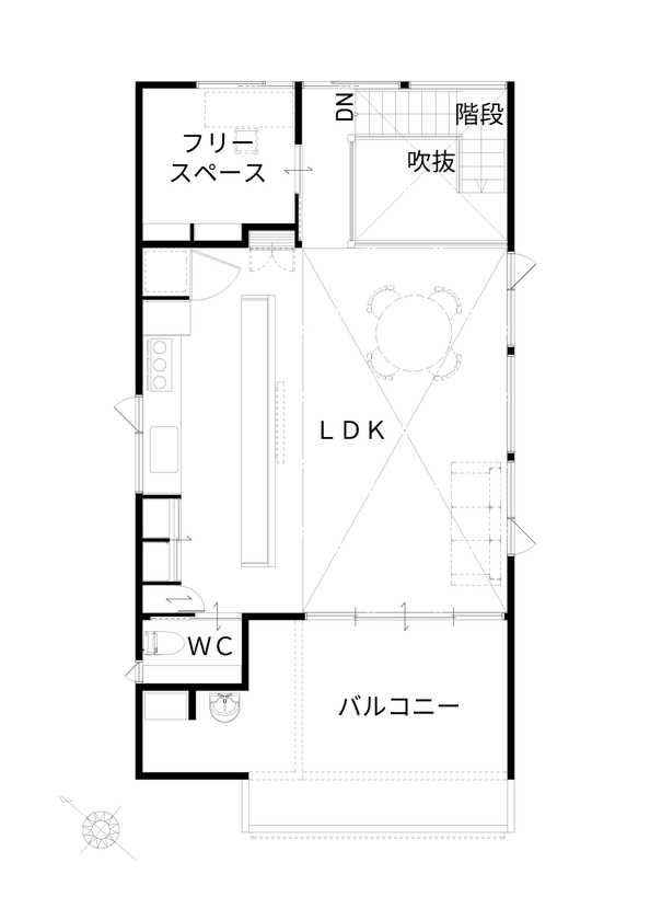タイコーアーキテクト 【3500万円/間取り図あり/30坪台】勾配天井で2階LDKでも開放感のあるオシャレなパッシブデザインハウスの間取り図（2LDK）2階