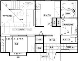 綿半林業 【1000万円台/ひのき】リモートワークにも最適！木と本の匂い漂う「昭和レトロを感じる家」の間取り図（4LDK）1階
