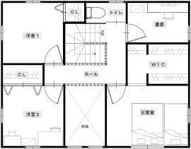 綿半林業 【1000万円台/ひのき/おうち時間】リモートワークも家族の団らんも叶えた和モダンの家の間取り図（3LDK）2階