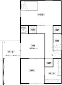 綿半林業 【ひのき/2000万円台前半/土間/玄関手洗い】和風旅館のような非日常空間に心癒される2階リビングの家の間取り図（2LDK）1階