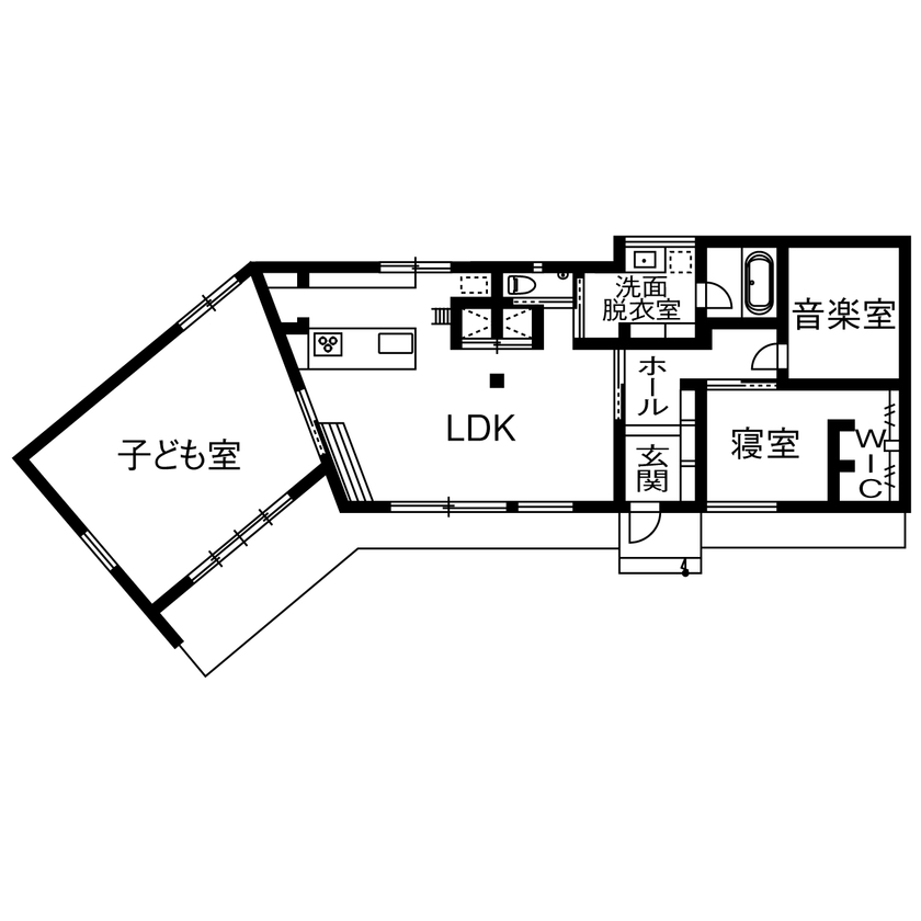 マテリアル・パレット 【平屋/約31坪/自然素材/間取り】時間の流れがゆるやかに。スローライフを楽しむ、無垢の木と塗り壁の平屋の間取り図（3LDK）1階