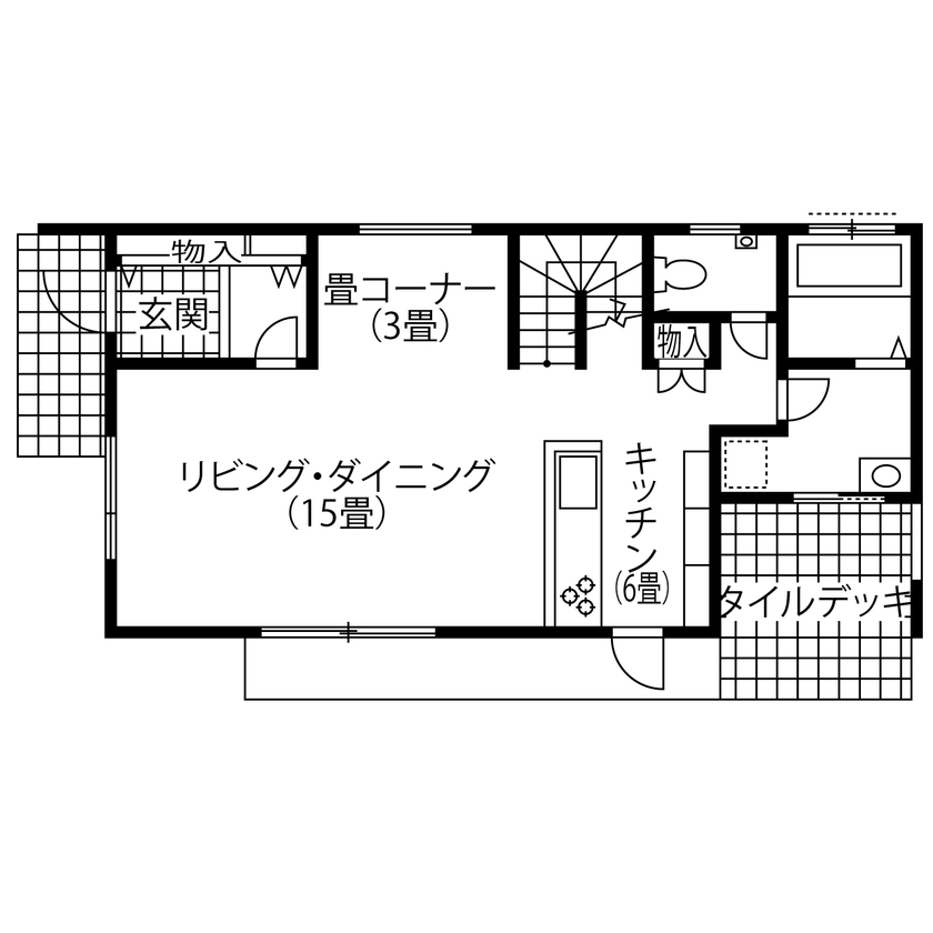 ヒガシ 【1000万円台/33.7坪/長期優良住宅】家族が集まりやすい広々LDK。便利さ実感！家事動線、可変できる間取りの間取り図（2LDK）1階