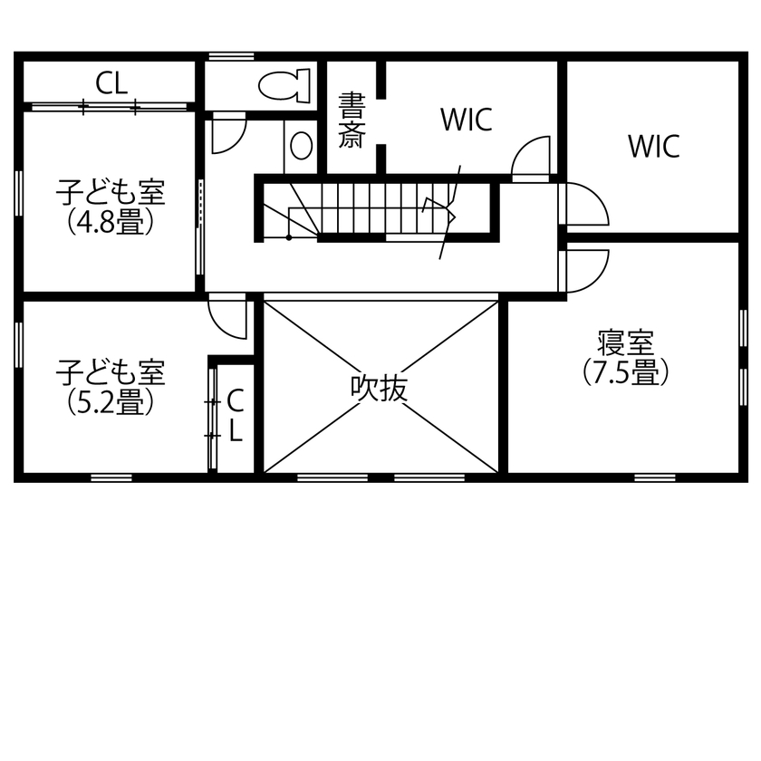 ヒガシ 【2000万円台/42.3坪/長期優良住宅】暮らしのシチュエーションを楽しむ！カバードポーチと吹抜で開放的にの間取り図（3LDK）2階