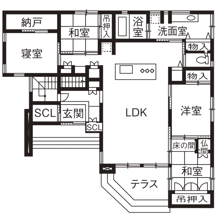 東亜ハウス 【完全分離型二世帯住宅/テラス/家事ラク/おしゃれな外観/間取あり】完全分離の4世代が交流する二世帯住宅の間取り図（7LLDDKK+S）1階