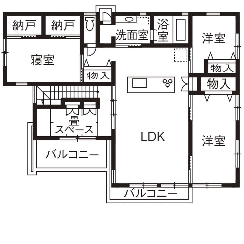 東亜ハウス 【完全分離型二世帯住宅/テラス/家事ラク/おしゃれな外観/間取あり】完全分離の4世代が交流する二世帯住宅の間取り図（7LLDDKK+S）2階