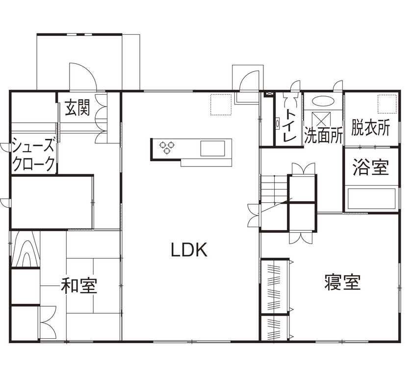 太平建設 【二世帯住宅/3650万円/59坪/間取り図】リビングで皆が顔を合わせる外観のデザイン性に凝った住まいの間取り図（5K以上）１階