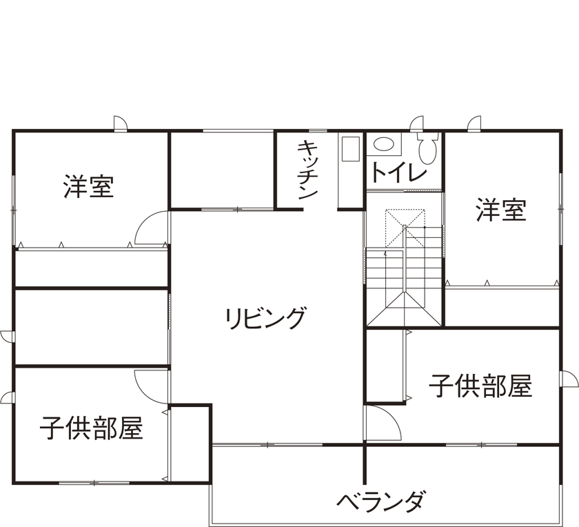 太平建設 【二世帯住宅/3650万円/59坪/間取り図】リビングで皆が顔を合わせる外観のデザイン性に凝った住まいの間取り図（5K以上）２階