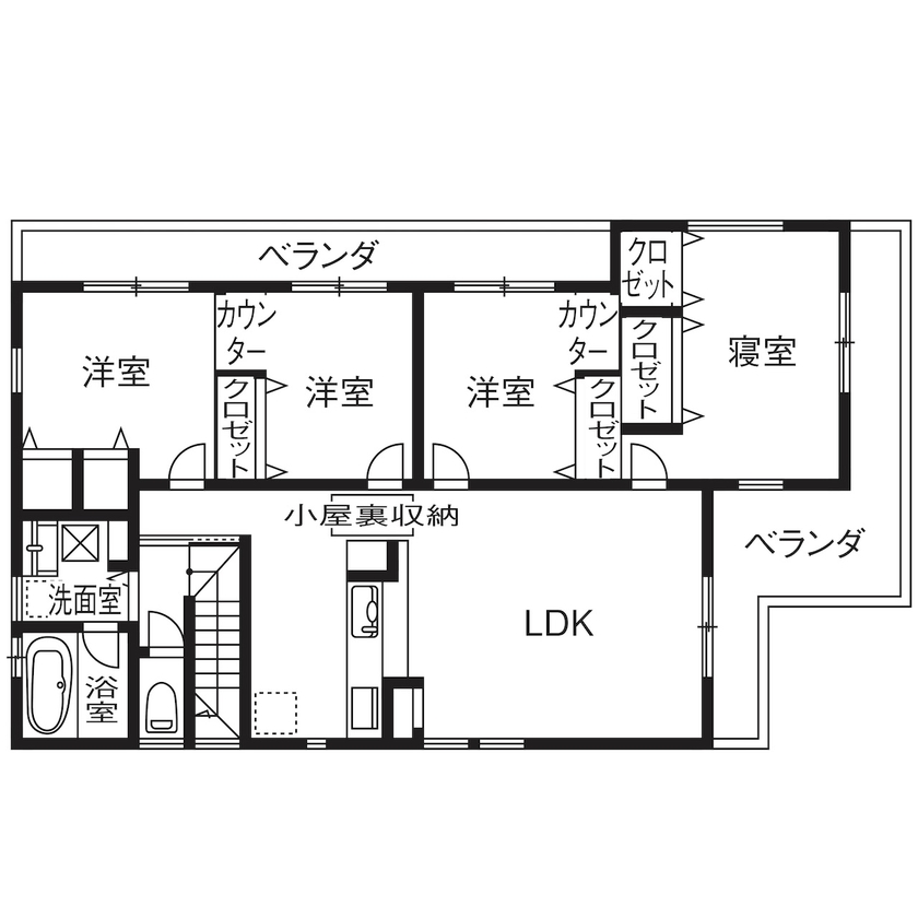 太平建設 【完全分離二世帯住宅/57坪/間取り図】収納充実ですっきり親子3世帯が広々暮らせる住まいの間取り図（5K以上）２階