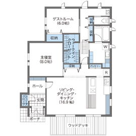 ウィザースホーム 【平屋/2000万円台/27.5坪/間取り図有】ゼロエネルギー仕様のスローライフを楽しむコンパクトな平屋の間取り図（2LDK+ロフト）1階