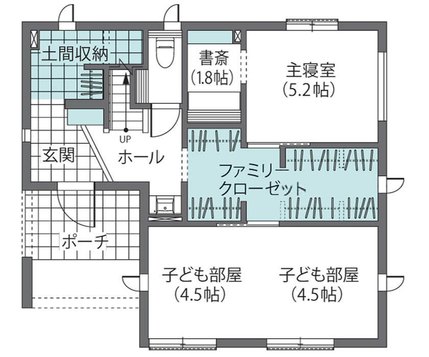 ウィザースホーム 【2000万円台後半/30坪台/間取り図有】屋上に芝生の庭！家族の絆が深まる工夫を散りばめた土間収納のある家の間取り図（4LDK+畳コーナー）1階
