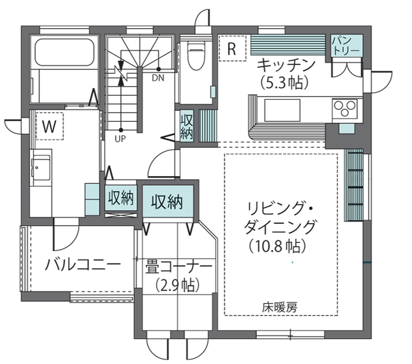 ウィザースホーム 【2000万円台後半/30坪台/間取り図有】屋上に芝生の庭！家族の絆が深まる工夫を散りばめた土間収納のある家の間取り図（4LDK+畳コーナー）2階