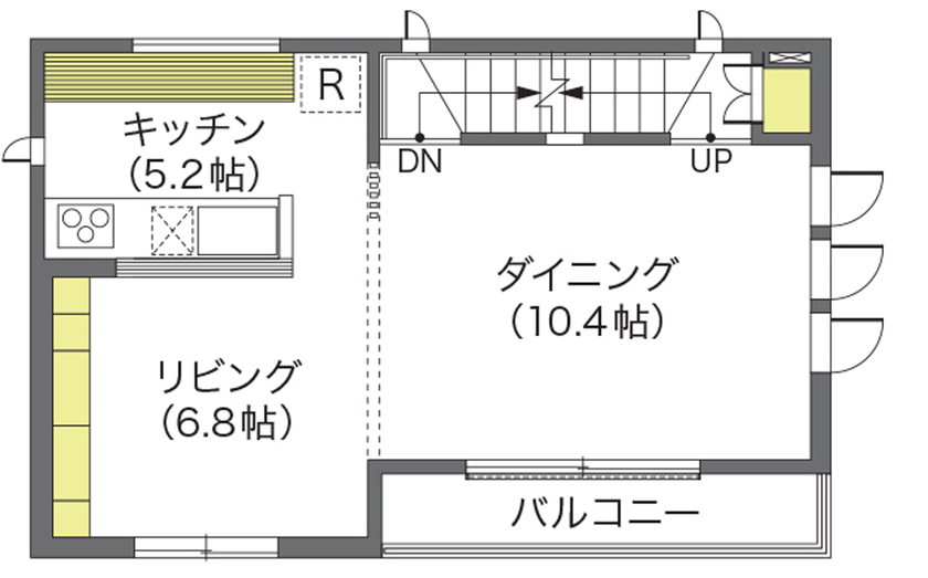 ウィザースホーム 【2000万円台後半/30坪台/間取り図有】敷地21坪とは思えない開放感。広さを感じる工夫が満載の3階建ての家の間取り図（3LDK）2階