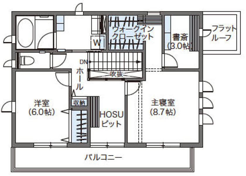 ウィザースホーム 【2000万円台/30坪台/間取り図有】階段もキッチンもインテリアのひとつ。モノトーンで調えた理想のわが家の間取り図（2LDK）2階