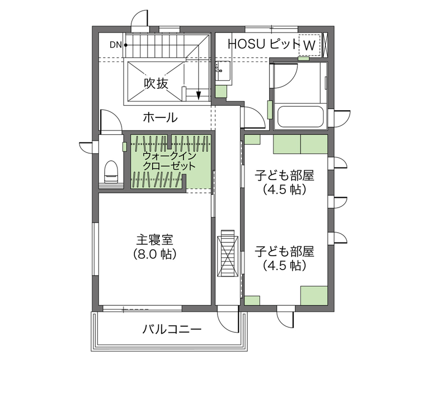 ウィザースホーム 【2000万円台/30坪台/間取り図有】黒い外壁タイルのモダンな外観デザインと立体的な間取りを叶えた住まいの間取り図（3LDK）2階