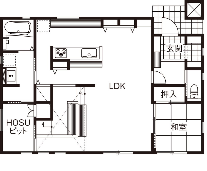 ウィザースホーム 【2700万円台/40坪台/間取り図有】6人家族と愛犬が自由に寛げるスキップフロアの住まいの間取り図（7LDK）1階