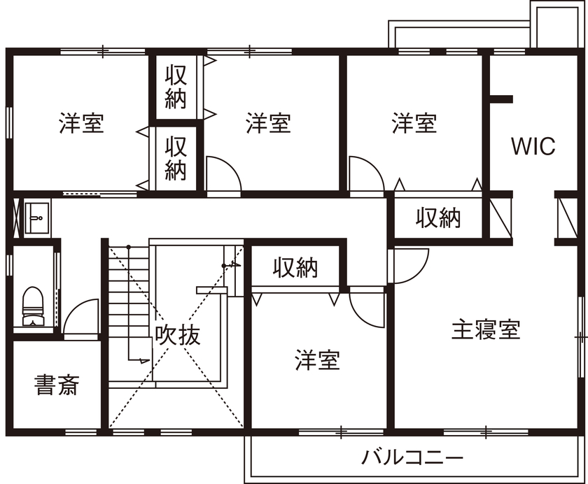 ウィザースホーム 【2700万円台/40坪台/間取り図有】6人家族と愛犬が自由に寛げるスキップフロアの住まいの間取り図（7LDK）2階