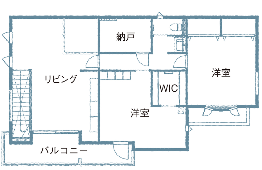 ウィザースホーム 【3800万円台/40坪台/間取り図有】ご夫妻のこだわりや趣味をたっぷりと詰め込んだ和洋折衷の住まいの間取り図（3LDK）2階