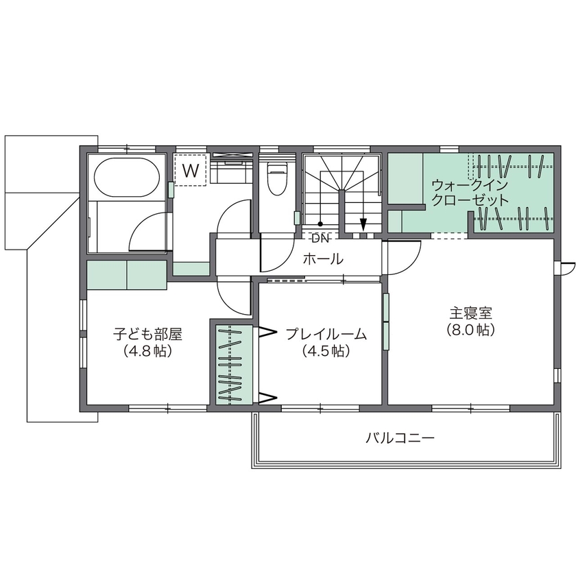 ウィザースホーム 【1500万円～1999万円／生活動線／収納充実／間取図有】毎日の行動パターンから生まれた最適な収納を持つ家の間取り図（3LDK+畳コーナー）2階