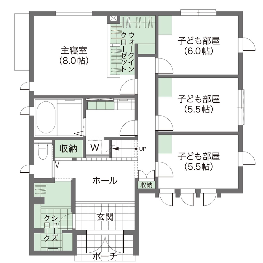 ウィザースホーム 【2500万円～2999万円／2階リビング／家事動線／間取図有】とにかく広く開放的に。子どもとの時間を満喫！の間取り図（4LDK+WIC+ロフト）1階