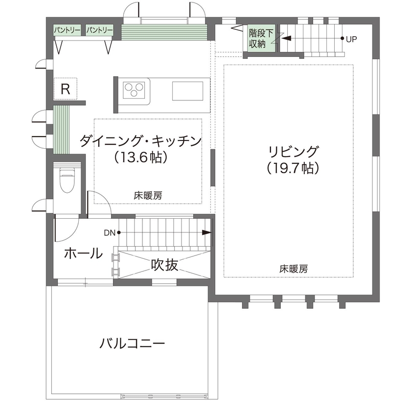 ウィザースホーム 【2500万円～2999万円／2階リビング／家事動線／間取図有】とにかく広く開放的に。子どもとの時間を満喫！の間取り図（4LDK+WIC+ロフト）2階