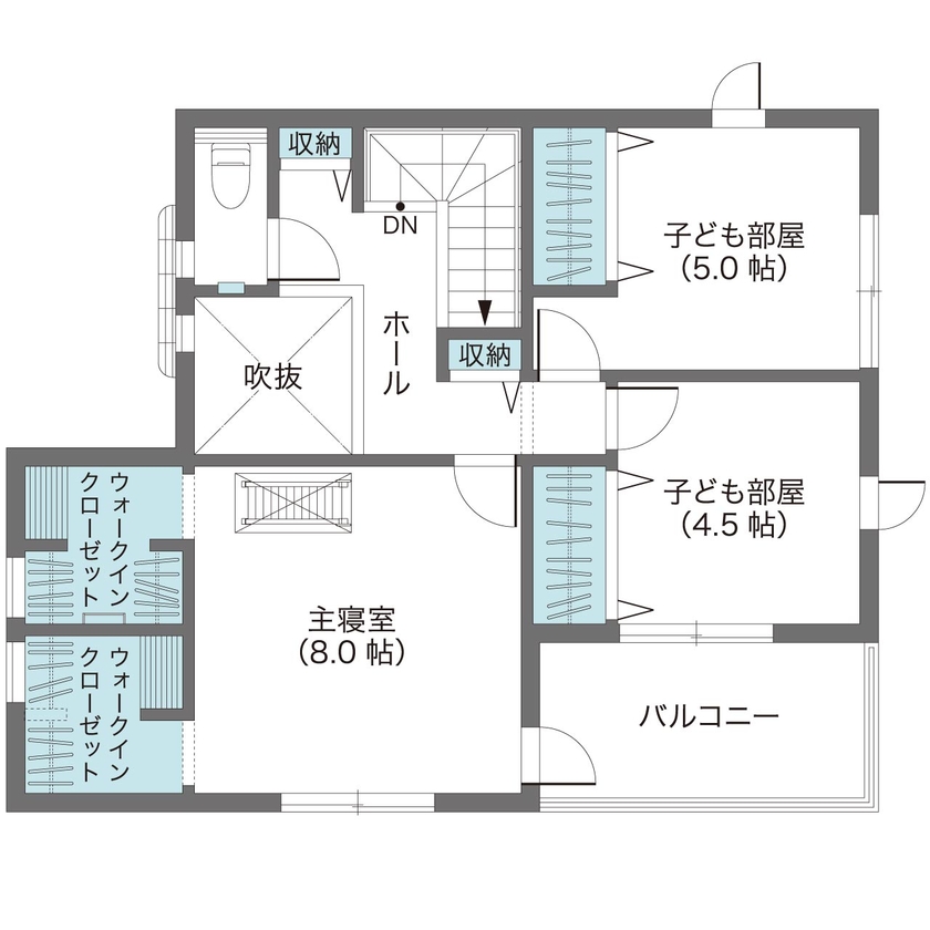 ウィザースホーム 【1500万円～1999万円／南欧風／家事動線／間取図有】スペイン風の外観やアーチ…、“好き”を散りばめた家の間取り図（3LDK+畳コーナー）2階