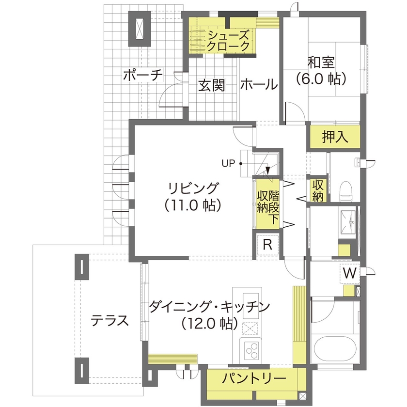 ウィザースホーム 【タイル／吹き抜け／間取図有】吹き抜けも、回廊も、外観もひと目惚れ。“好き”を集めた最高のわが家の間取り図（4LDK）1階