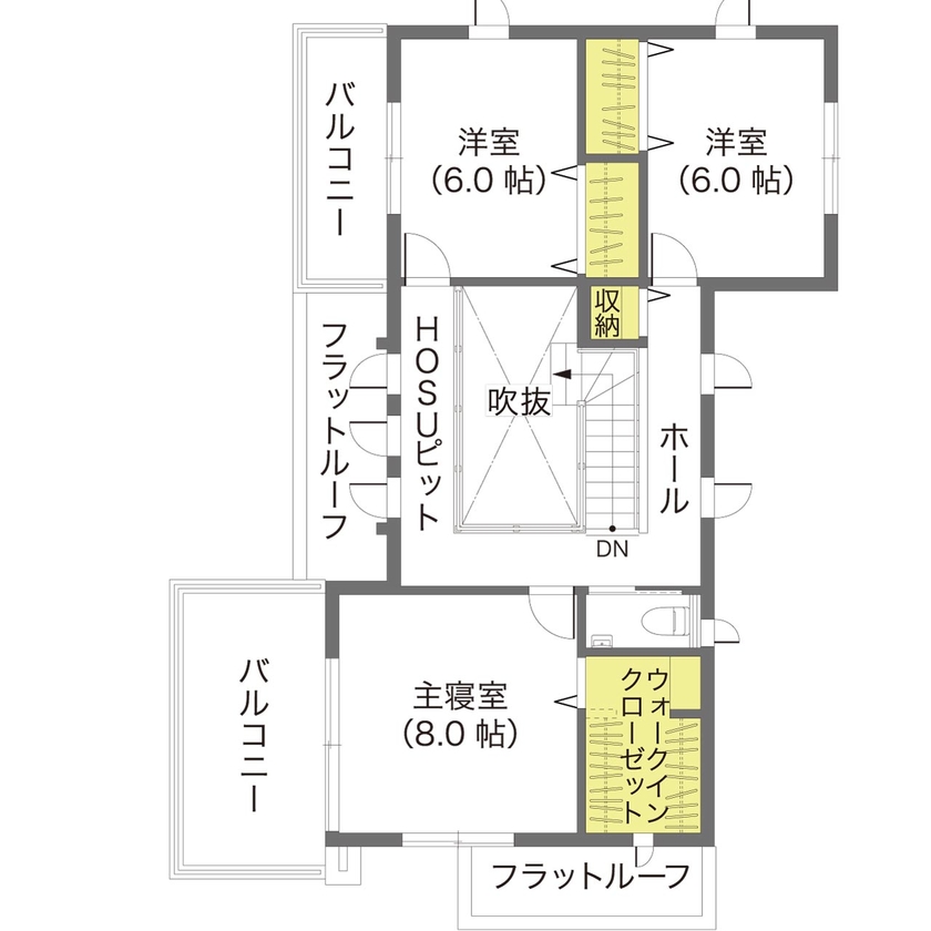 ウィザースホーム 【タイル／吹き抜け／間取図有】吹き抜けも、回廊も、外観もひと目惚れ。“好き”を集めた最高のわが家の間取り図（4LDK）2階