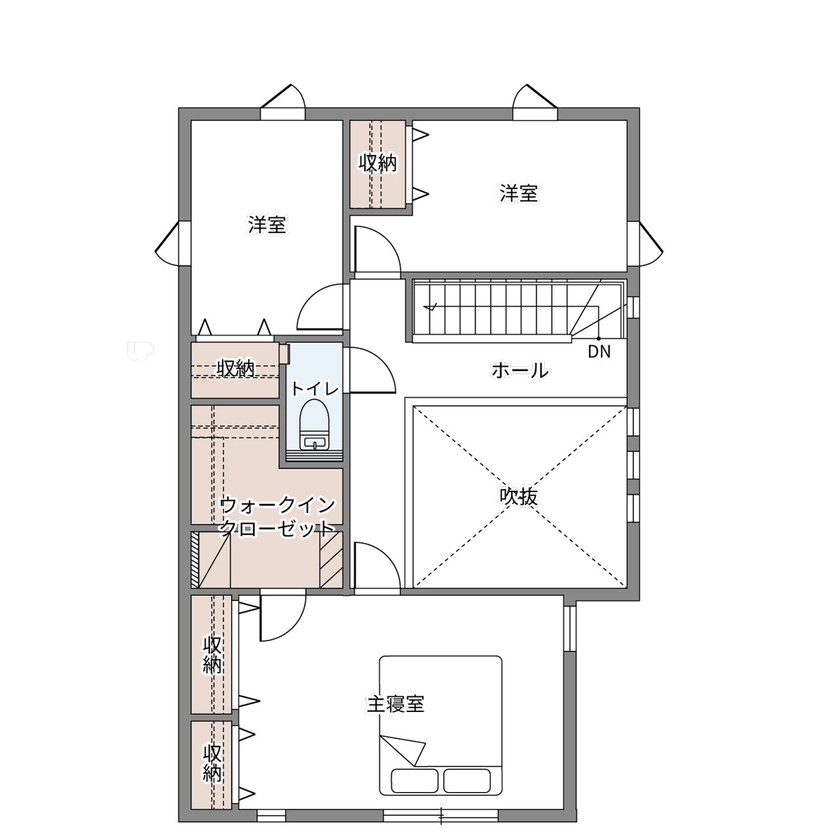 ウィザースホーム 【1500万円～1999万円／収納充実／吹き抜け／間取図有】子育ても楽しめる工夫が満載！可愛らしい北欧の家の間取り図（3LDK）2階