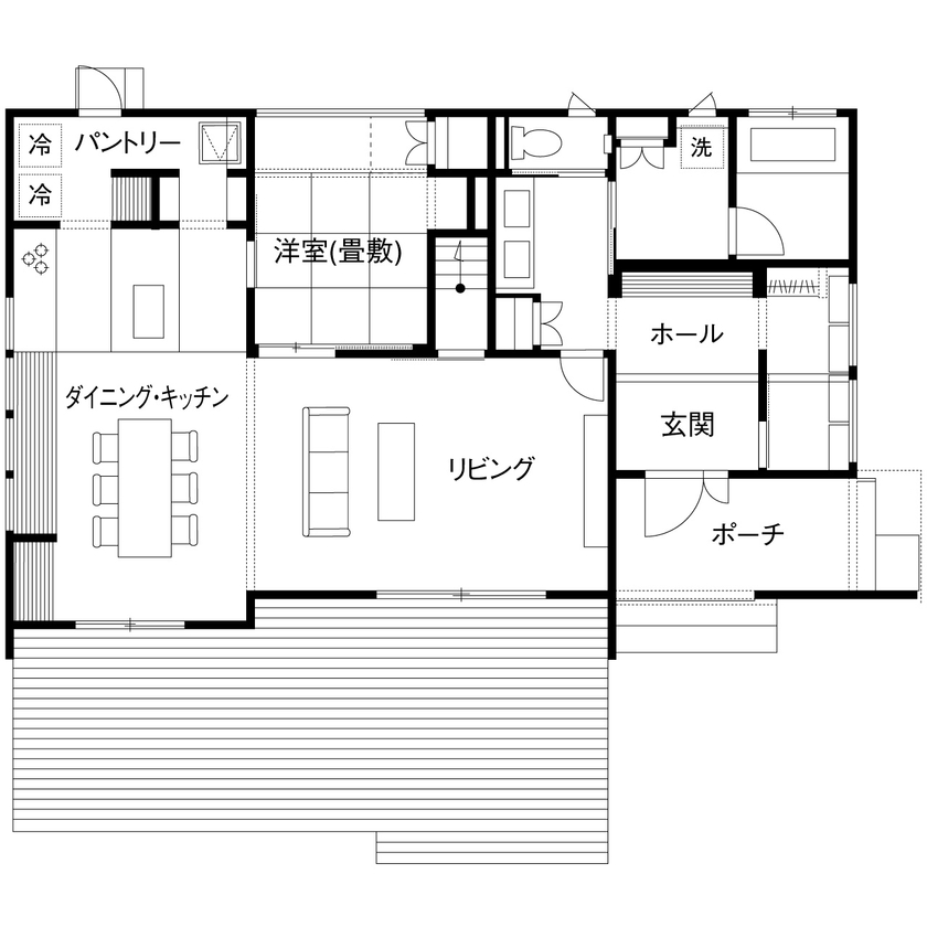 ウィザースホーム 【3200万円台／収納充実／家事がラク／間取図有】家族がお互いを感じ、会話や笑顔が自然に生まれる住まい の間取り図（5K以上）1階
